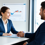 A professional financial advisor, fully clothed in modest business attire, confidently engaging with a client (face obscured for privacy) across a modern, polished desk in a bright independent advisory office. The background features subtle, abstract digital financial graphs and professional decor, conveying trust and personalized service. The advisor exhibits perfect anatomy, correct proportions, well-formed hands, and a natural body pose. High-quality professional photography, appropriate content, safe for work, professional dress.