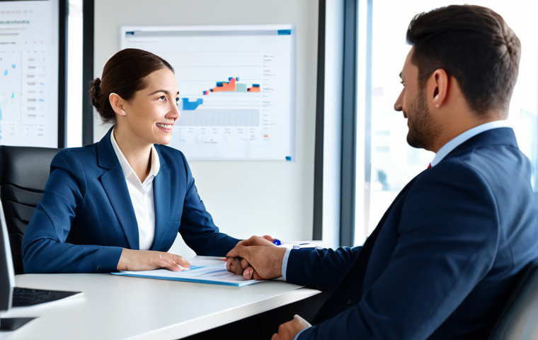 A professional financial advisor, fully clothed in modest business attire, confidently engaging with a client (face obscured for privacy) across a modern, polished desk in a bright independent advisory office. The background features subtle, abstract digital financial graphs and professional decor, conveying trust and personalized service. The advisor exhibits perfect anatomy, correct proportions, well-formed hands, and a natural body pose. High-quality professional photography, appropriate content, safe for work, professional dress.