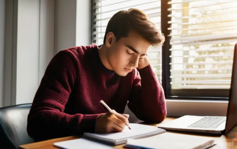 AFP 필기시험 고득점 전략 - **Prompt:** A focused young adult, dressed in a comfortable yet smart casual outfit (like a sweater ...