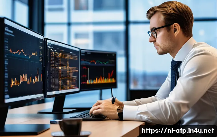 자산관리사가 중요하게 여기는 3가지 역량 - A professional Dutch asset manager in a modern Amsterdam office, attentively analyzing multiple fina...